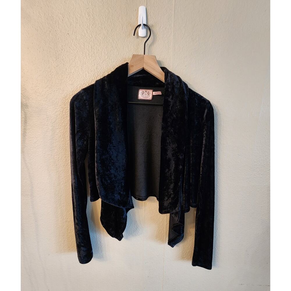 Juicy Couture Crushed Velvet Open Front Jacket Size Small Womens Y2K Black - Picture 2 of 9